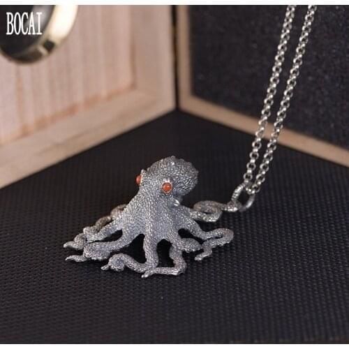 S925 silver pendant for man retro Thai silver matte three-dimensional octopus silver pendant for men and women incense ornament
