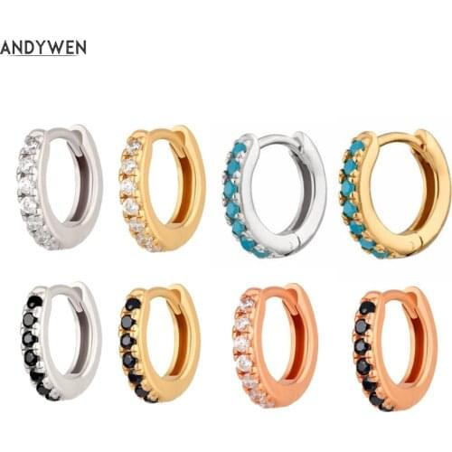 ANDYWEN 925 Sterling Silver Colorful Mini Hoops Huggies Loops Clips Earring For 2019 Rock Punk Women Jewelry Accessory Making