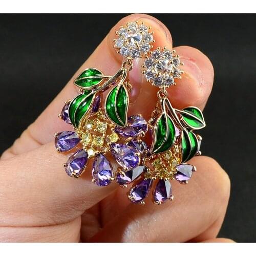 CINDY XIANG Sunflower Drop Earrings Cubic Zirconia CZ Engagement Wedding Party Nightclub Statment Green Leaf Earring Jewelry