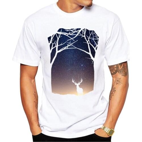 TEEHUB Hipster Night Hunt Men T-Shirt Fashion Night Deer Printed Tshirts Short Sleeve O-Neck Tee Funny Tops