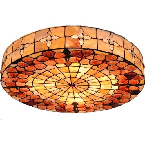 Tiffany Style Stained Glass Ceiling Lamp Modern Vintage Flower Pattern Shade Flsh Mount Light Dining Room Bedroom Lighting CL260