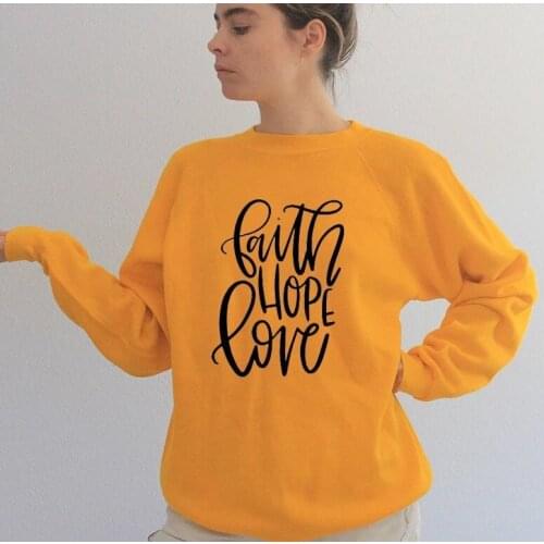 Capitalized Faith Hope Love Women Sweatshirt Full Sleeve Hoodie Female Faith Tops Christian Pullover cotton Printed sweats