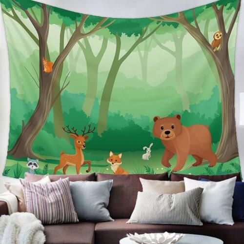 Tropical Jungle Cartoon Animals Tapestry Bedroom Home Decoration Wall Blanket Tapestry Bedroom Wall Hanging Yoga Mat