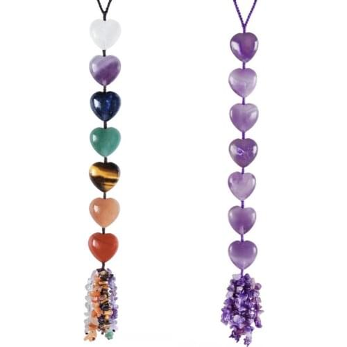 TUMBEELLUWA Healing Heart Shape Chakra Stones Window Wall Hanging Ornament Reiki Crystal Tassels Lucky Indoor Outdoor Decoration