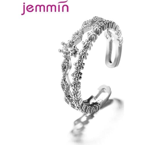 High Quality 925 Sterling Silver Double Layer Paved Clear Cubic Zircon Open Size Rings for Women Sterling Silver Jewelry