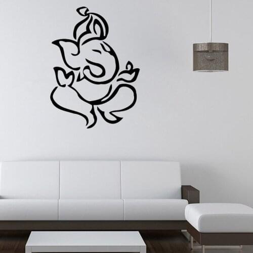 WJWY Indian Religious Elephant Head Wall Stickers Ganesha Pattern Vinyl Wall Art Decals Yoga Living Room Bedroom Home Decor
