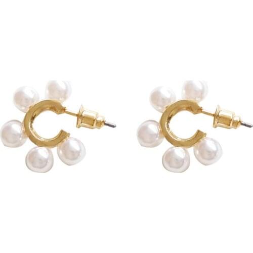 2019 New Bohemia Simulated Pearl Earrings For Women Wedding Open Round Circle Jewelry C Shaped Pendientes Bijoux Minimalist