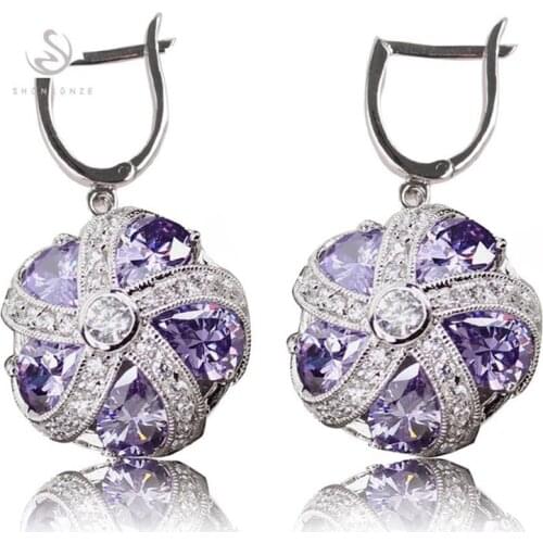 Fleure Esme Engagement Wedding ball drop earrings jewelry earring for women Pink Purple Cubic Zirconia Rhodium Plated R450 R480