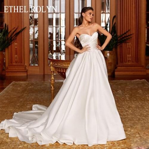 ETHEL ROLYN A-Line Wedding Dress 2021 Elegant Pleat Sweetheart Satin Bride Backless Sleeves With Open Shoulders Bridal Gowns