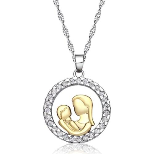 KOFSAC New Charm 925 Sterling Silver Necklace Shiny CZ Round Mother Child Pendant Necklaces for Women Mothers Day Jewelry Gifts
