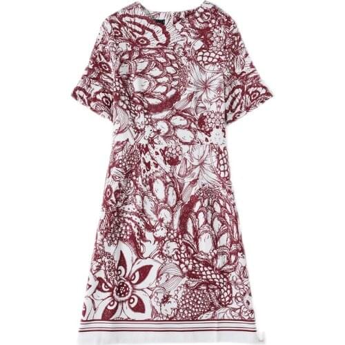 Women Dress For Party Night O-Neck Mid-Calf Printing A-LINE Women Summer Dresses Office Lady 2021 New Short Sleeve Women Dresses