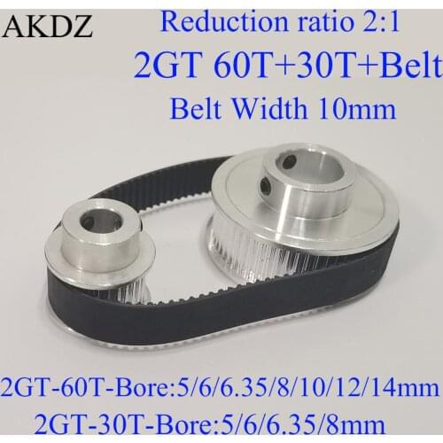 GT2 60 And 30 Teeth Timing Belt Pulley Set Reduction 2:1 Bore 5 6 6.35 8 10 12 14 Wheel Synchronous Belt Width 10mm CNC Parts