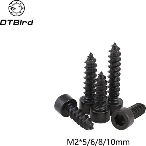 100pcs Carbon Steel With Black M2 Hexagon Socket Cap Head self tapping screw Model Screw M2*(5/6/8/10) mm