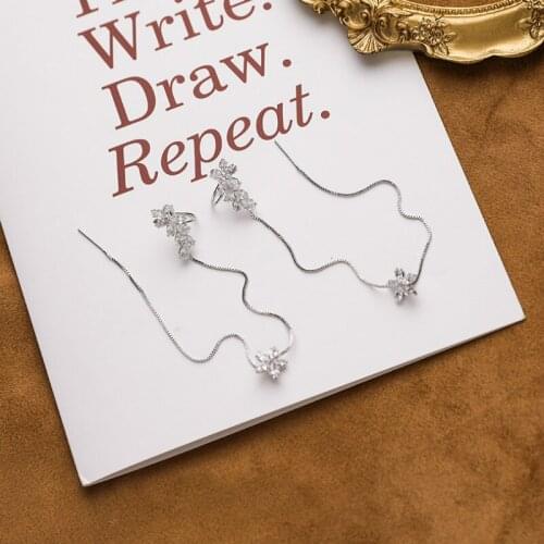 2020 Korean New Exquisite Flower Tassel Ear Line Temperament Long Earbone Clip Earrings Fashion Simple Earrings Female Jewelry