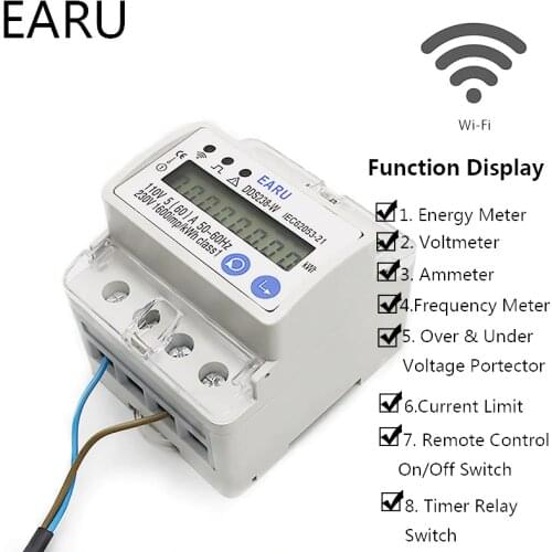 5(60)A 110-230V Multi Function Programmable Smart Din Rail WIFI Power Energy Meter Kwh Voltage Current Protector Voltmeter RS485