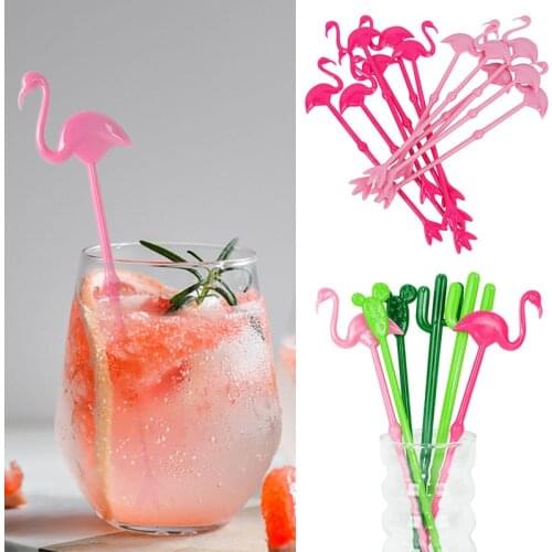 6pcs Summer Juice Drink Stirrers Flamingo Cocktail Swizzle Sticks Drink Muddler For Birthday Wedding Hawaiian Beach Party Decor