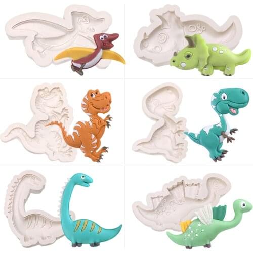6pcs/set Baking Tools Dinosaur Fondant Silicone Mold Cartoon Animal Chocolate Cake Decorating Tools Baking Molds