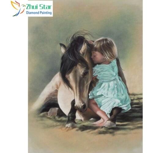Zhui Star 5D DIY full Square drill Diamond painting Cross stitch Girl holding horse Diamond embroidery Mosaic decor