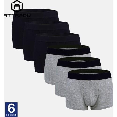 ATTRACO Mens Cotton Boxer Briefs Panties Underwear Comfort Solid Shorts Underpants Lingerie Boxer Briefs 6 Pack мужские трусы