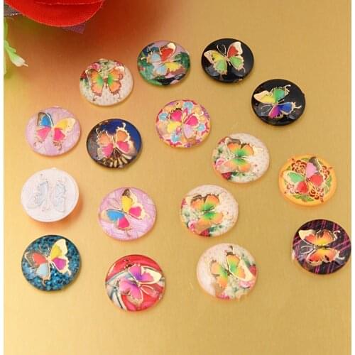 BOLIAO New 15Pcs 16*16mm Mix Round Resin Contains Butterflies Ornament Decoration DIY Handmade Art Work Not Hole Craft DIY R362