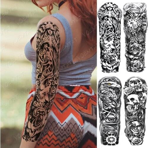 Large Arm Sleeve Tattoo Pray Angel Cross Waterproof Temporary Tatto Sticker Peace Dove Rose Body Art Full Fake Tatoo Women Men