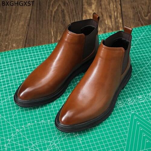 Brown Ankle Boots for Men Male Barefoot Shoes Man Black Chelsea Boots Men Designer Men Casual Shoes Leather Boots for Man 2021