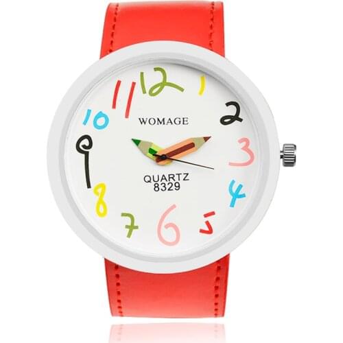Fashion Casual Cute Pencil Watch Women Multicolor Digital Dial Watch Leather Band Quartz Watch Lady Gril Hour relogio masculino