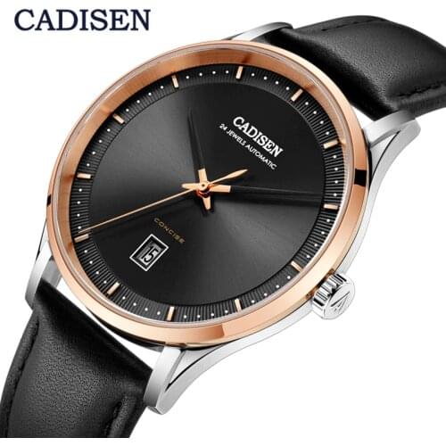 CADISEN Automatic Mechanical Watch Men NH35A Movement Genuine leather Sapphire Waterproof relogio masculino reloj hombre