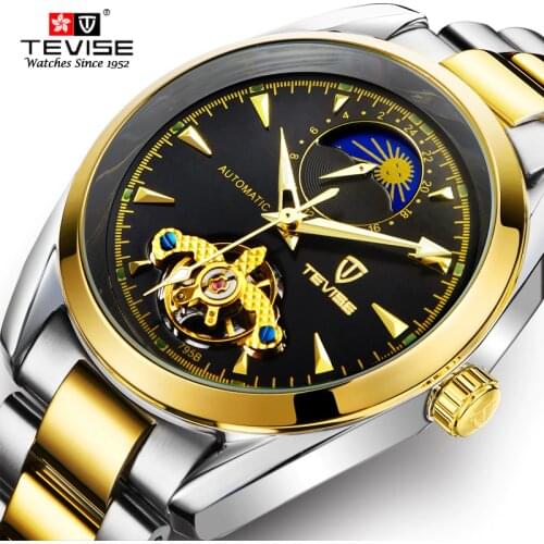 TEVISE Mens Watches Top Luxury Brand Men Tourbillon Watch Automatic Mechanical Moon Phase Relogio Masculino Male Hour Clock