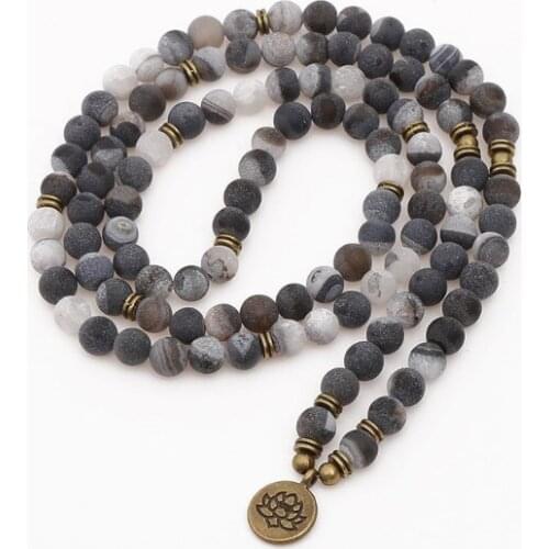 Black 108 beads 8mm elastic adjustable Lotus life tree Buddha OM eye Chakra Reiki agate Onyx Bracelet necklace uh4s
