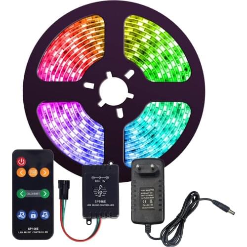 5m WS2811 Digital LED Strip 12V Dream Color 30LEDs/ 60LEDs RGB LED Strip Light Set with Music Controller Remote Power Adapter