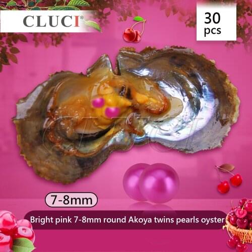 CLUCI Free shipping 30pcs Vacuum-Packed 7-8mm Round Twins Akoya Pearls Oyster Shell Pearl Bright Pink Pearls Oyster Gift WP297SB