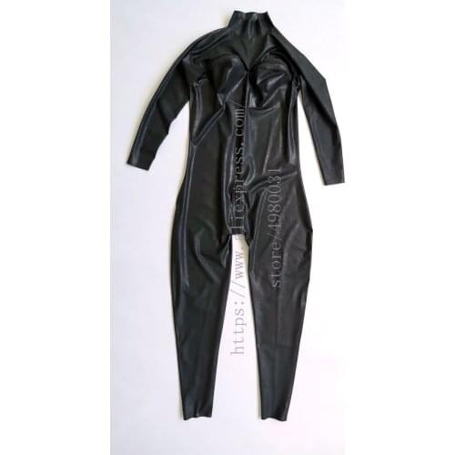 Bust zipper design womens black Fetish latex Zentai attached back zipper to abdomen and support custom tailored size