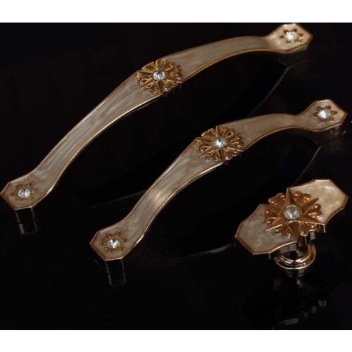 European fashion deluxe amber white dresser kitchen cabinet door handle pull glass crystal rhinestone drawer cupboard knob 128mm