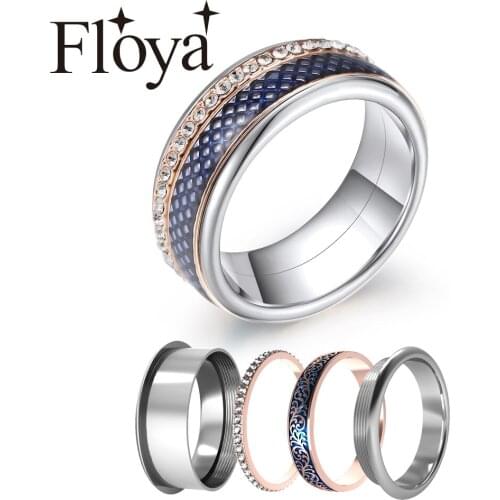 Floya Zircon Interchangeable Rings Women Enamel Inner Rings Reversible Stainless Steel Arctic Symphony Ring Combination Bague