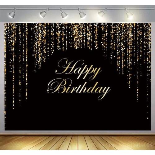 Black Board Gold Glitter Curtain Happy Birthday Background Photography Adult Women Celebration Party Show Photo Backdrops