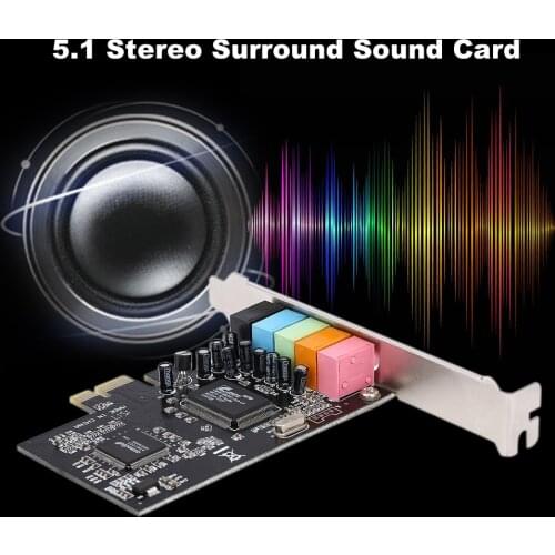PCI-E Express Expansion Card 5.1 Sound 5 Port Sound Card Stereo Surround Sound Card for Desktop Black