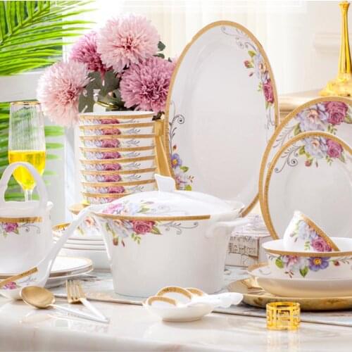 60 Heads jingdezhen ceramics Dinner Tableware Bone China Dishes Set Pot Rice Bowl Salad Noodles Bowl Plate Dish Bowl Dinnerware