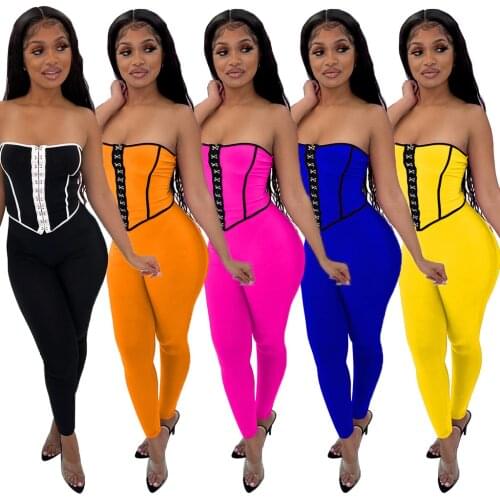 Echoine Strapless Novelty Cross Bandage Top Legging Pants Set Summer Sexy Club Skinny Women 2 Piece Set Skinny Matching Set