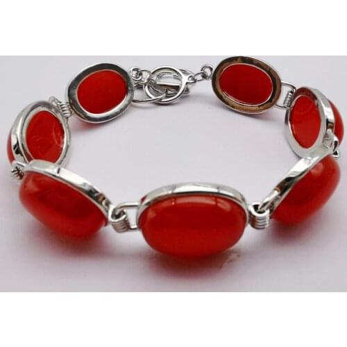Red Jad e Stone Beads Bracelet Bangle 8 Inch Jewelry For Woman Gift G066
