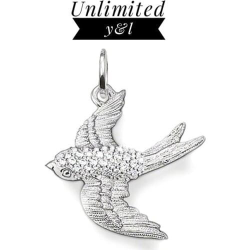 Swallow Pendants Fashion DIY Jewelry Thomas Style White Cubic Zirconia Silver Necklace Accessories for Women Men Gifts