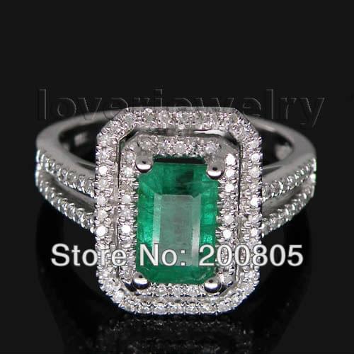 LOVERJEWELRY Vintage Rings Emerald Cut 5x8mm Solid 14kt White Gold Natural Diamond Emerald Ring