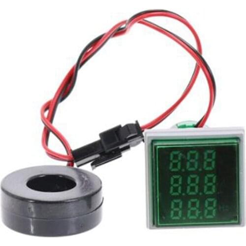 Mini Digital Voltmeter Ammeter 22mm Square AC 50-500V 0-100A 0-99Hz Voltage Tester Meter LED Pilot Lamp Light