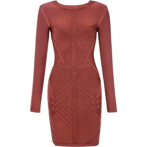 Fashion Dress Women Winter Red Ochr High Quality Long Sleeve Bandage Dress Sexy Bodycon Party Vestidos Dress