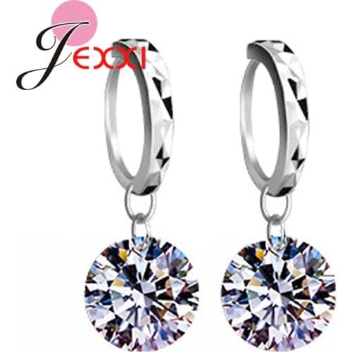 Trendy Simple Round Sparkling Crystals 925 Sterling Silver Drop Earring For Women Bridal Wedding Ear Jewelry Hot Sale