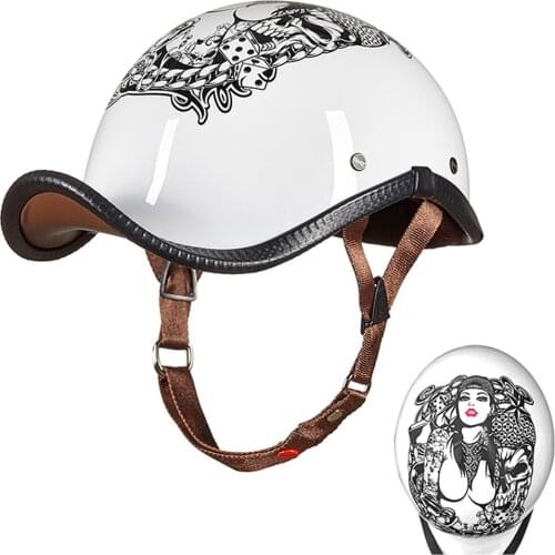 White Motorcycle Helmet Retro Vintage Motorbike Helmet Cafe Racer Scooter Half Helmats for Men Biker Riding Moto Crash Helmet