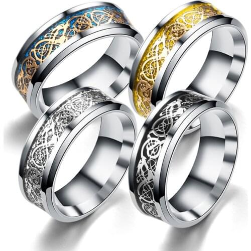 8MM Men Stainless Steel Dragon Totem Rings For Women carved Dragon piece Couple Band Ring Fashion Wedding Jewelry