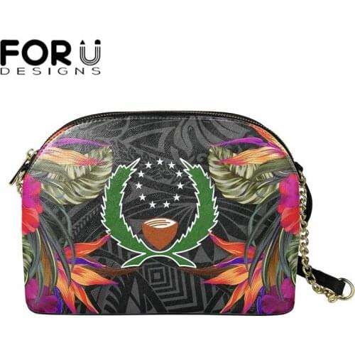 FORUDESIGNS New Casual Chain Crossbody Bags for Women Pohnpei Polynesian Hibiscus Pattern Designer Ladies Shell Shoulder Bags
