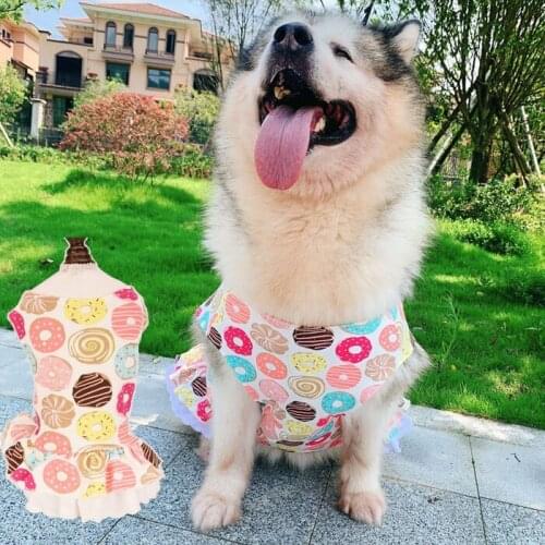 Labrador Retriever Clothes Cute Doughnut Print Dog Dress for Medium Large Dogs Pet Princess Vest Skirt Schnauzer Pug Clothing