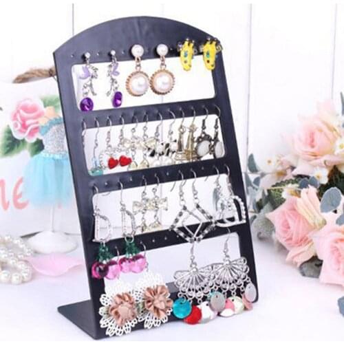 48 Holes Jewelry Organizer Stand Black Plastic Earring Holder Pesentoir Fashion Earrings Display Rack Etagere 2021 Hot Sales